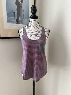 Roxy Pink and Gray Striped Scoop Pocket Tank